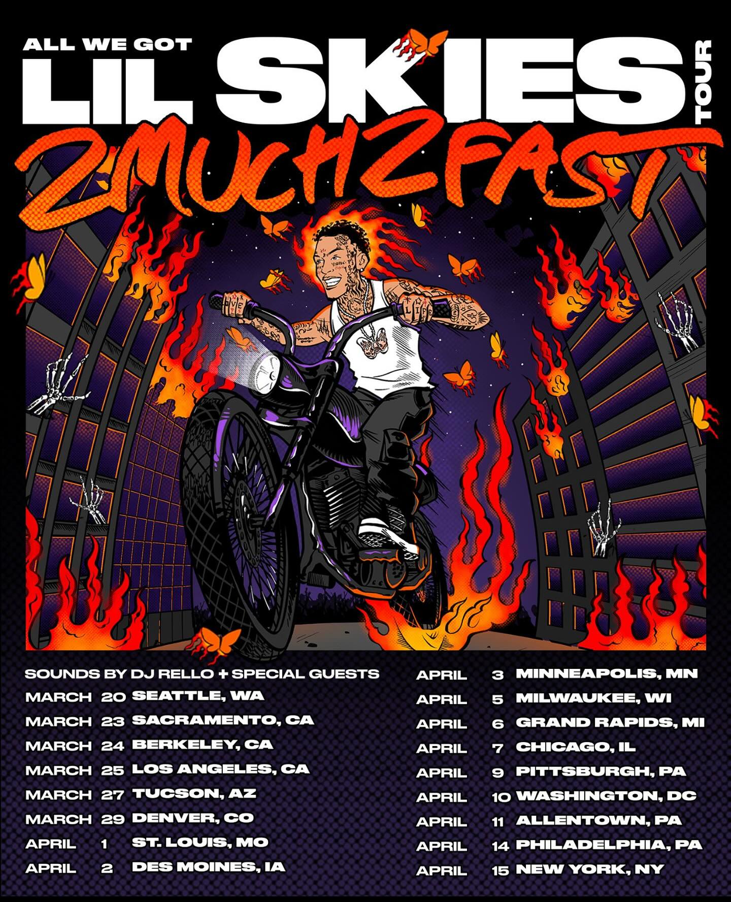 Lil Skies Too Much Too Fast Tour Poster 2025